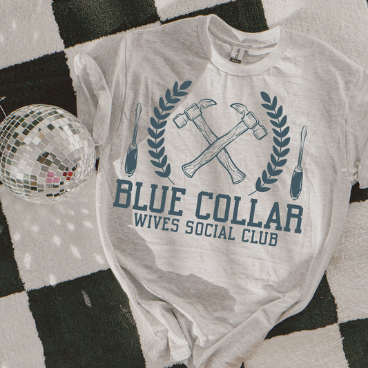 Blue Collar Wives Social Club Blue Font DTF Transfer