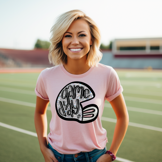 Game Day Football Helmet Silver Sparkles DTF Transfer