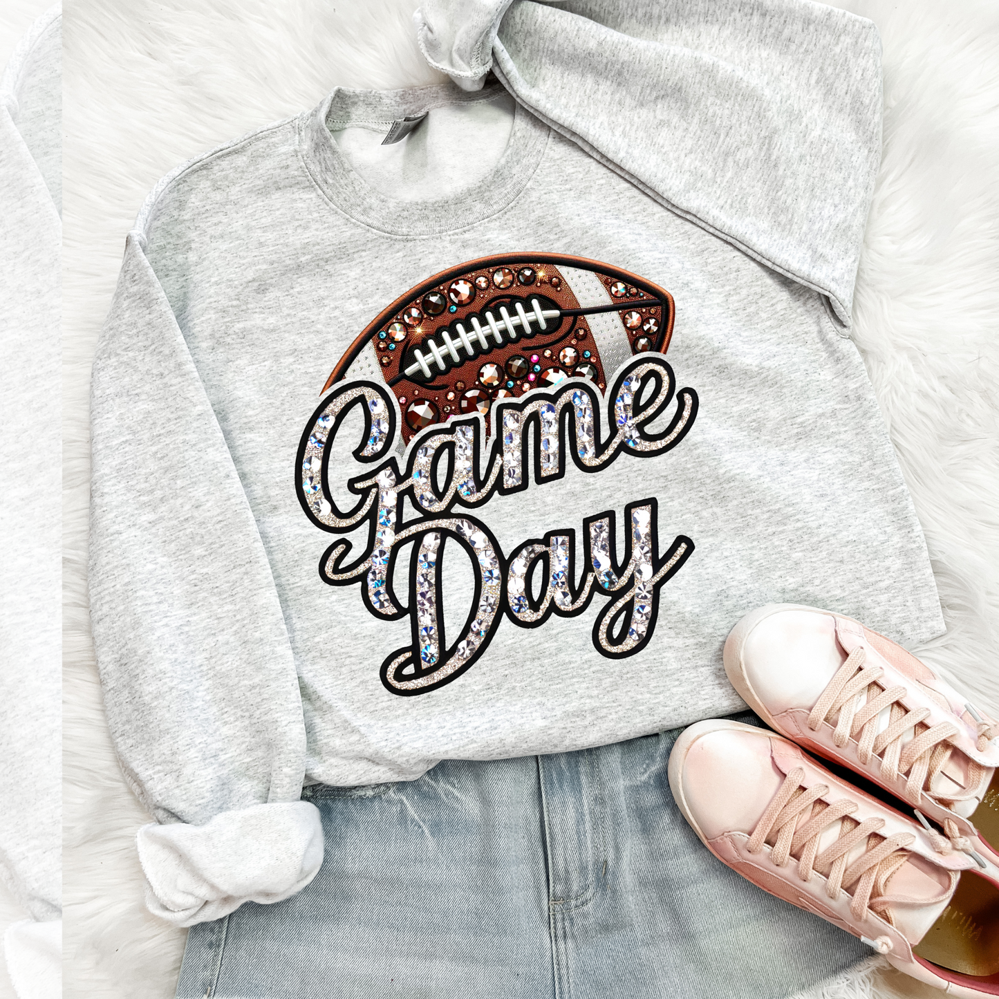 Game Day Faux Rhinestone Football DTF Transfer