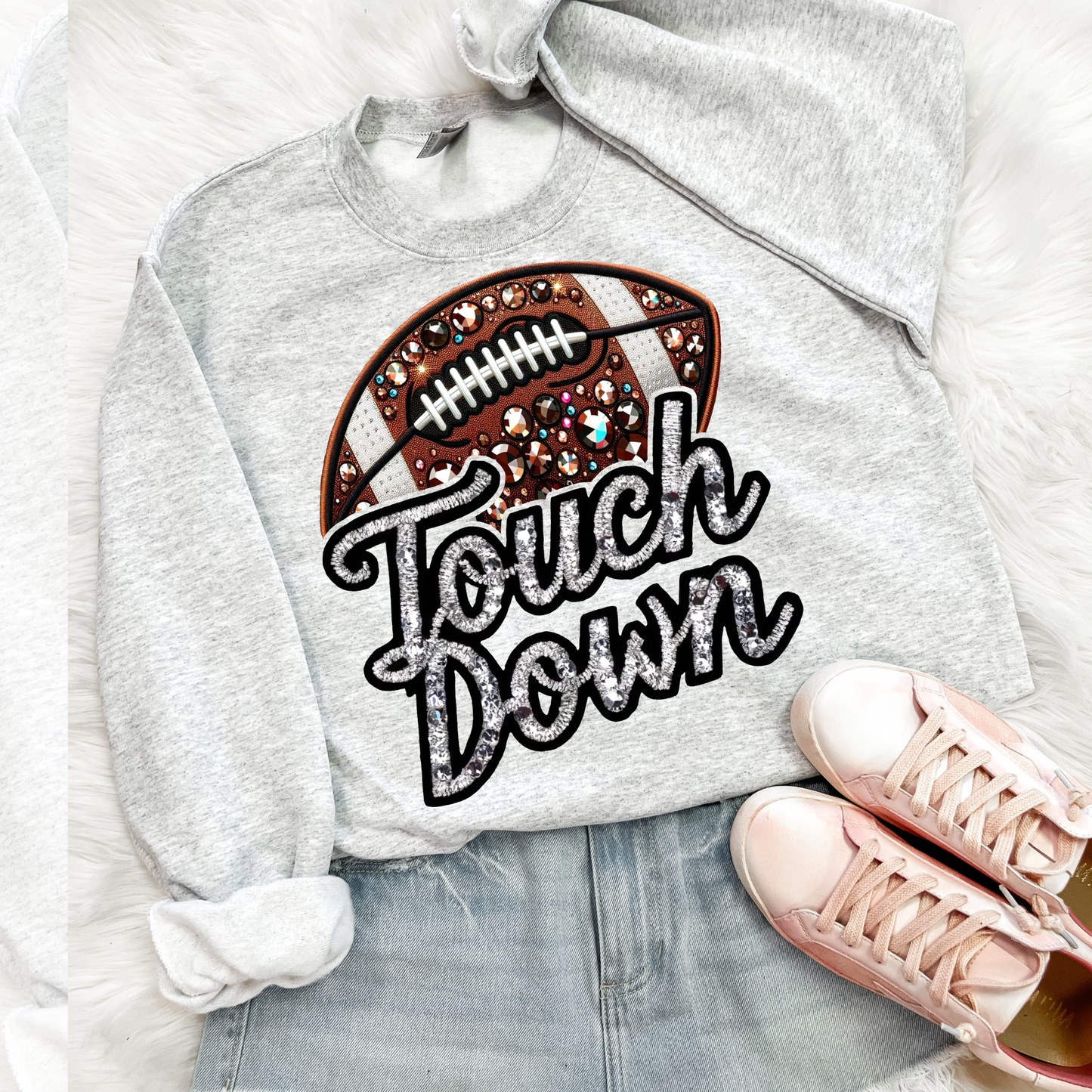 Touch Down Faux Rhinestone Football DTF Transfer