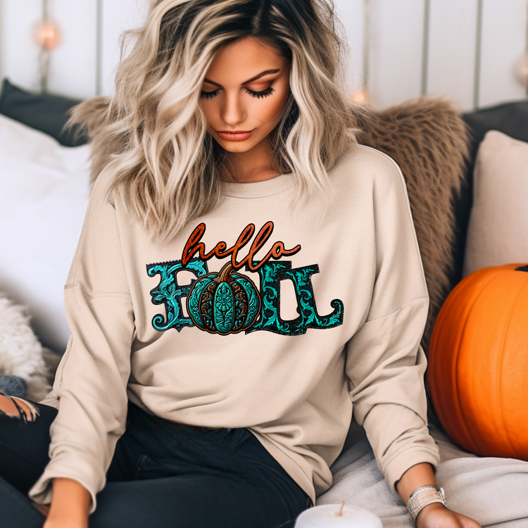 Hello Fall Faux Leather Fall DTF Transfer