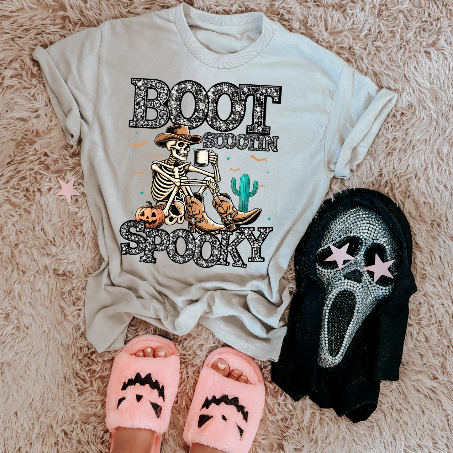 Booy Scootin' Spooky Rhinestone Teal Western Halloween DTF Transfer