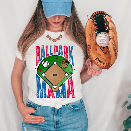 Ballpark Mama Baseball Red + Blue DTF Transfer