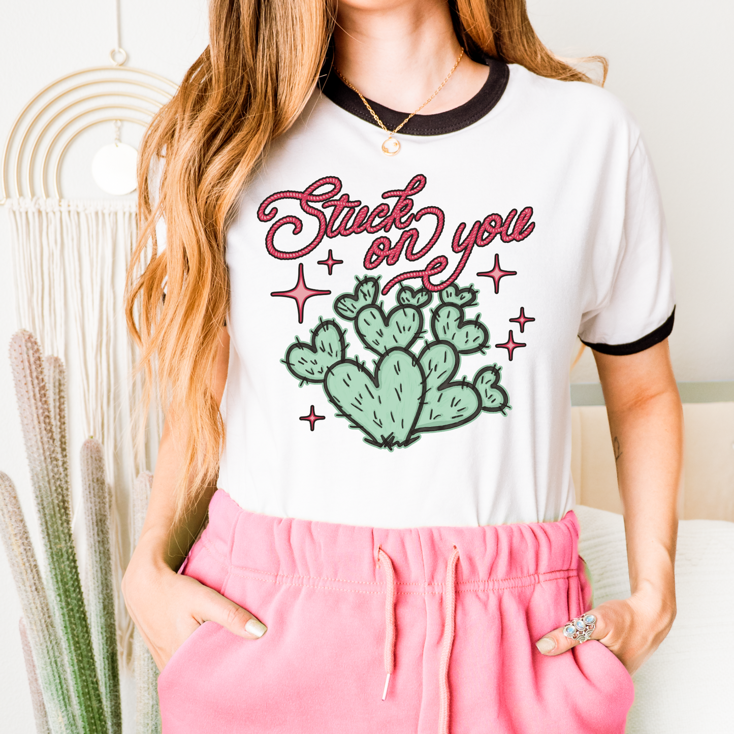 Stuck on You Western Cactus Red + Green DTF Transfer