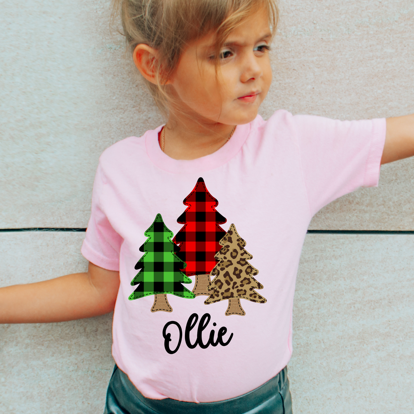 Plaid + Leopard Christmas Trees Personalized DTF Transfer