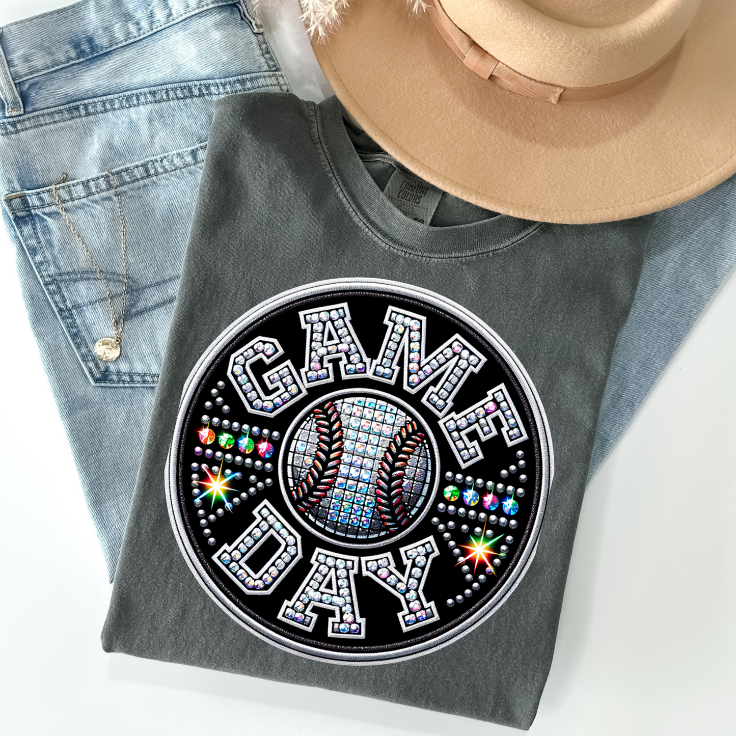 Game Day Rhinestone Baseball DTF Transfer