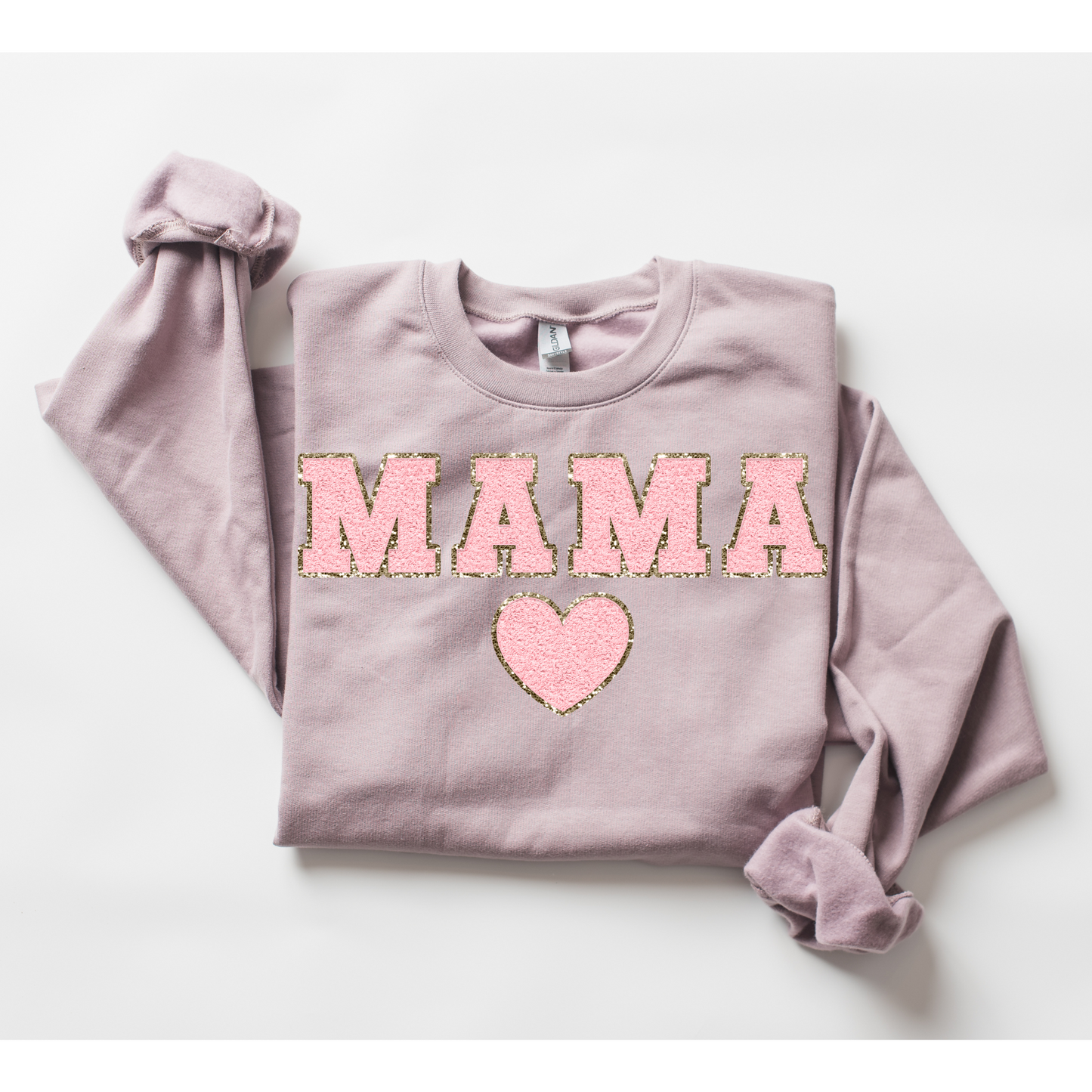 Mama Faux Chenille Patch with Heart Pink Valentine's DTF Transfer