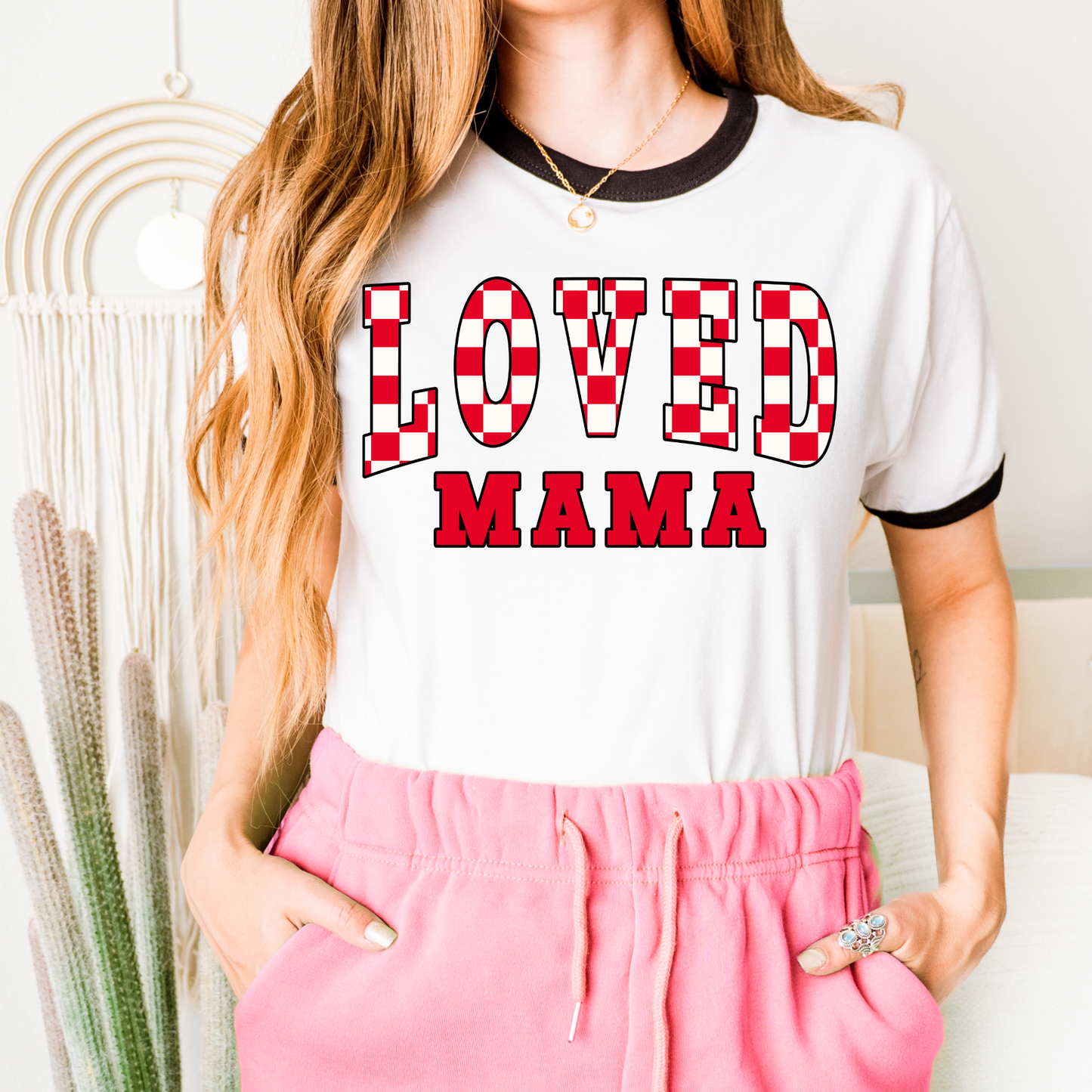 Loved Mama Red Checkerboard Valentine's DTF Transfer
