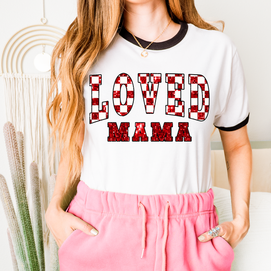 Faux Sequin Loved Mama Red Checkerboard Valentine's DTF Transfer
