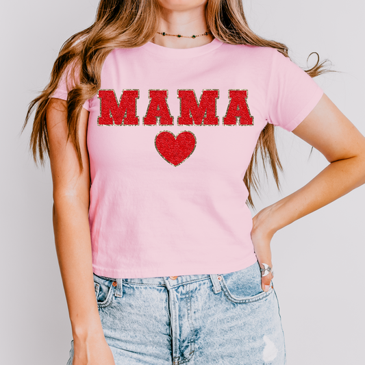 Mama Faux Chenille Patch with Heart Red Valentine's DTF Transfer