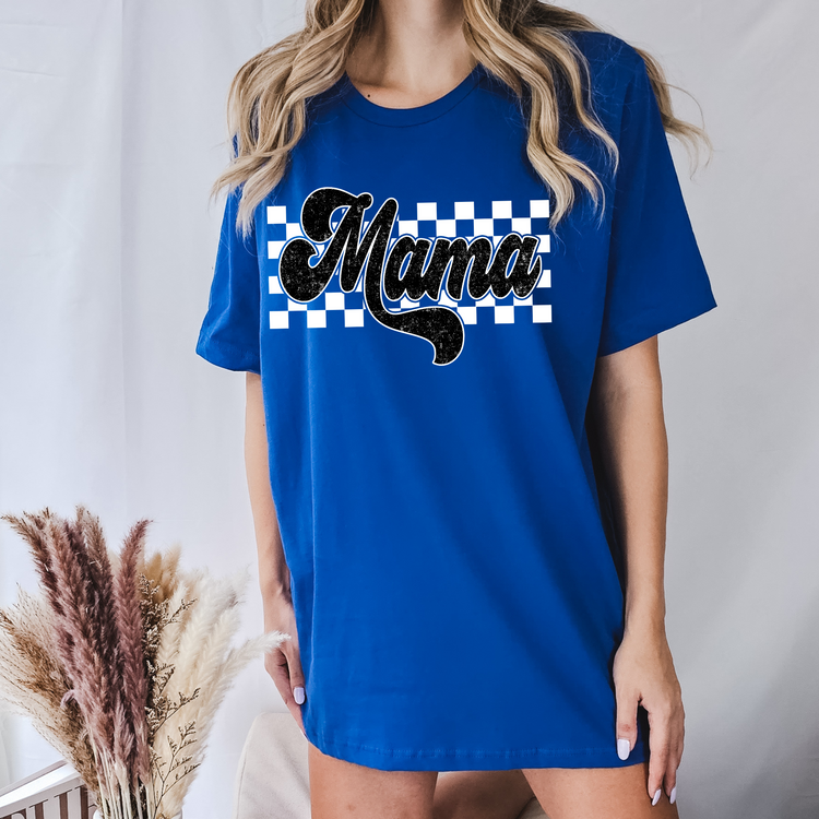 Black Distressed Checkered Mama DTF Transfer