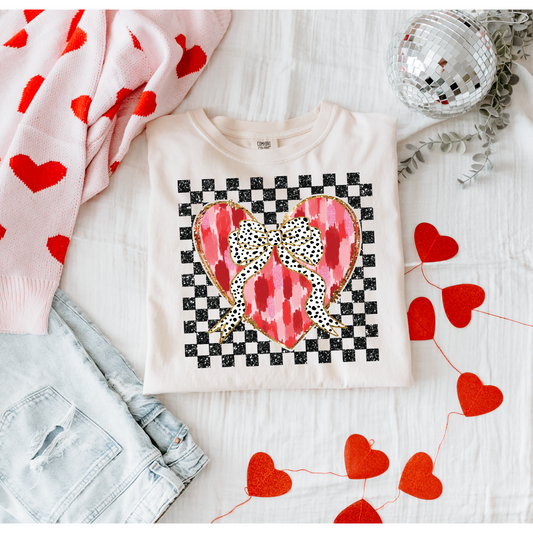 Checkerboard Brushstroke Heart Valentine's DTF Transfer