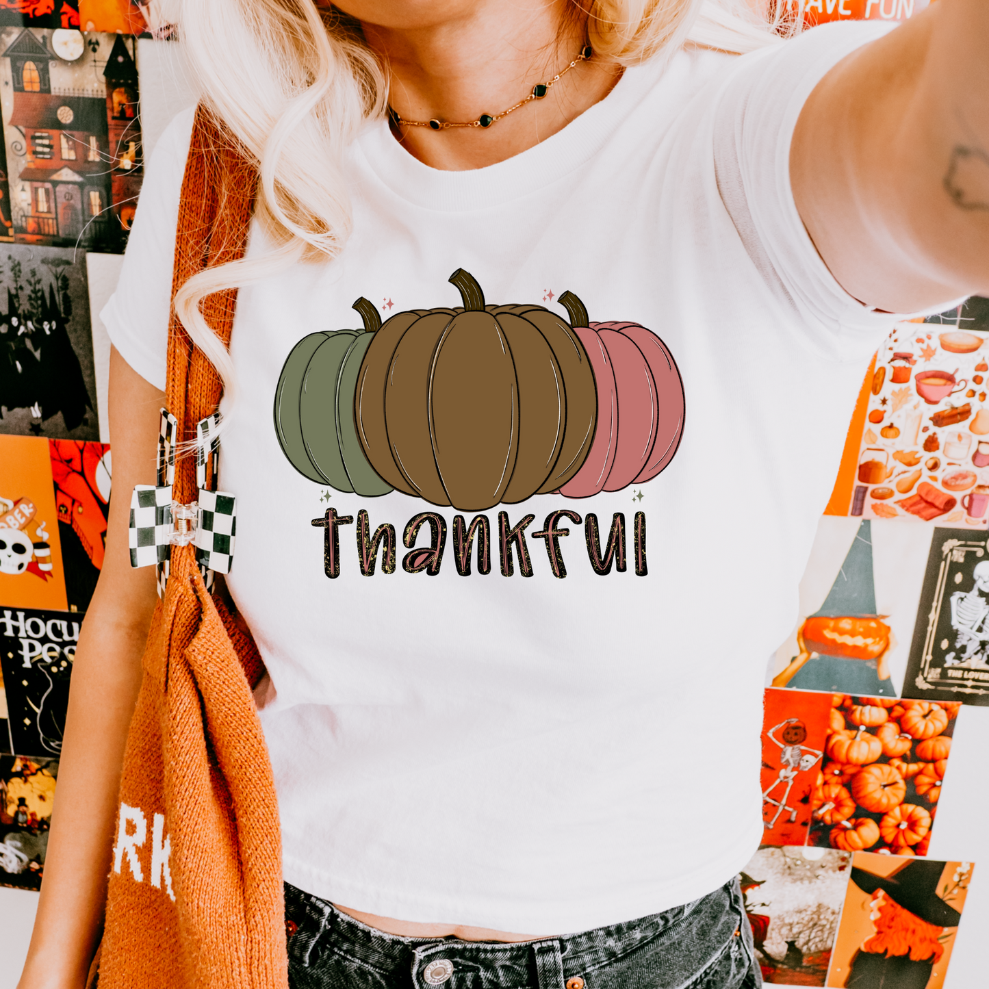 Thankful Fall Pumpkins Glitter PNG Digital Download