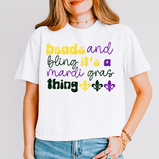 Mardi Gras Beads and Bling fleur-de-lis DTF Transfer