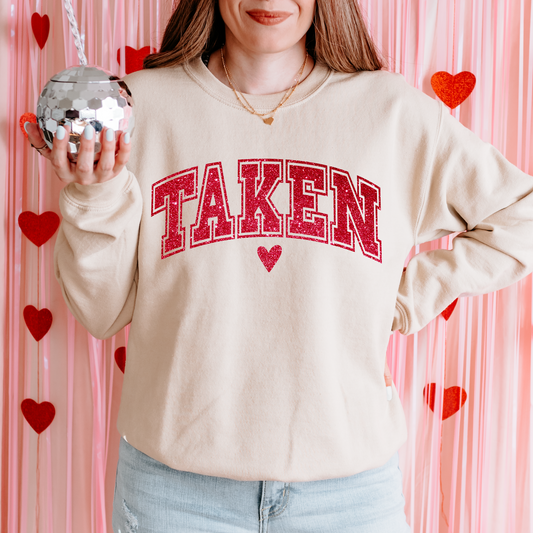 Taken Faux Glitter Red Valentine's DTF Transfer