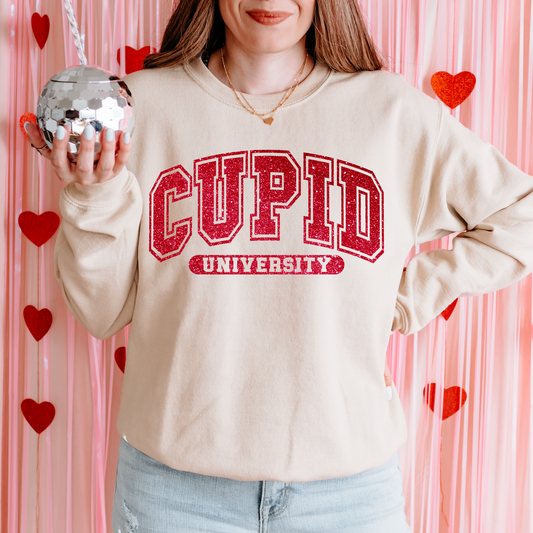 Red Faux Glitter Cupid University Valentine's DTF Transfer