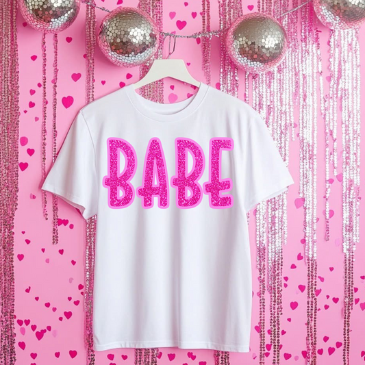 Babe Faux Glitter Valentine's DTF Transfer