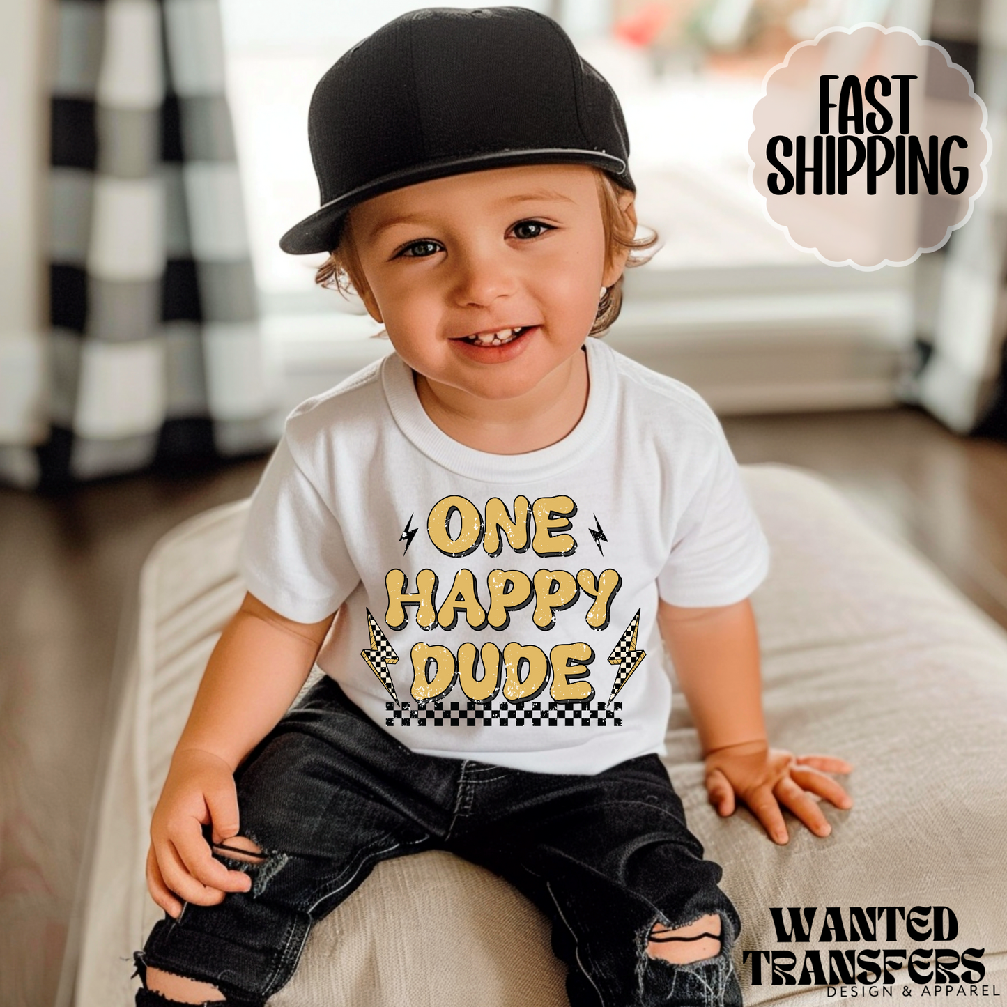 One Happy Dude Retro Boys Birthday Shirt, Tee, Onesie, Birthday Girl, All Ages, Toddler, Youth, Kids Bday, Minimalist