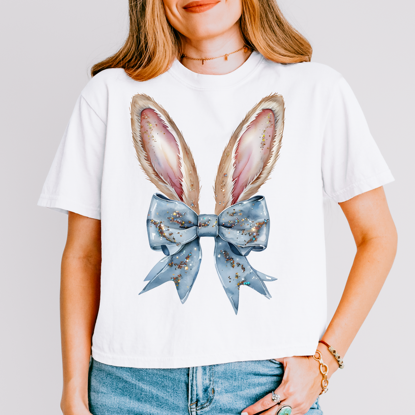 Blue Glitter Easter Coquette Ears DTF Transfer
