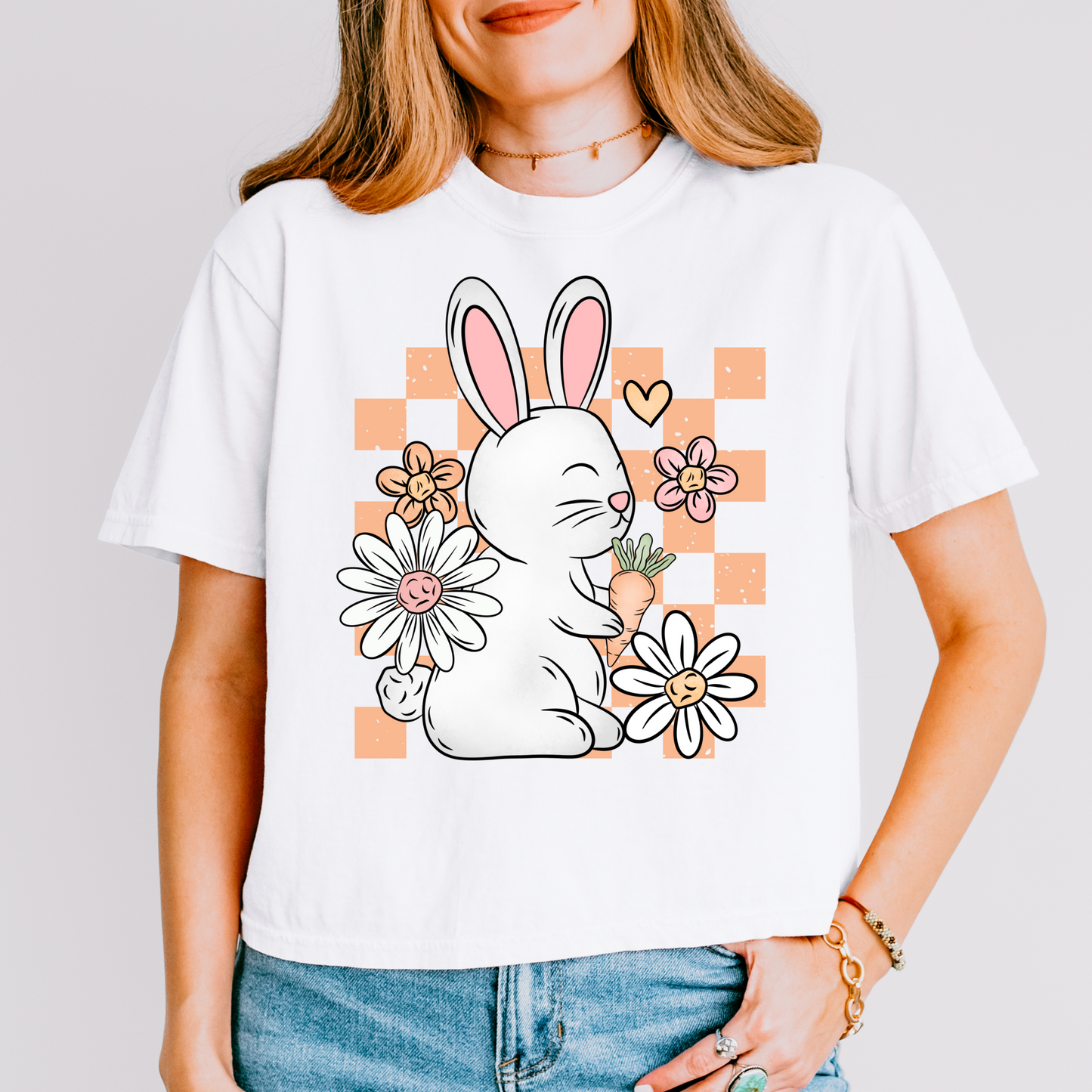 Easter Bunny Checkered Cute Easter DTF Transfer