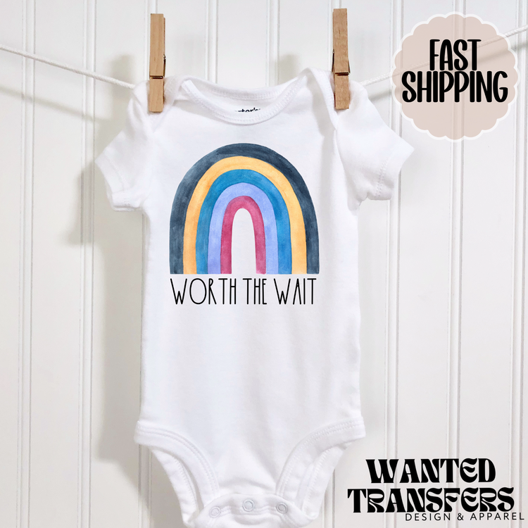 Worth the Wait Rainbow Pregnancy Announcement Onesie®, New Baby Bodysuit, Reveal Pregnancy Announcement, Cute, Trendy Bodysuit