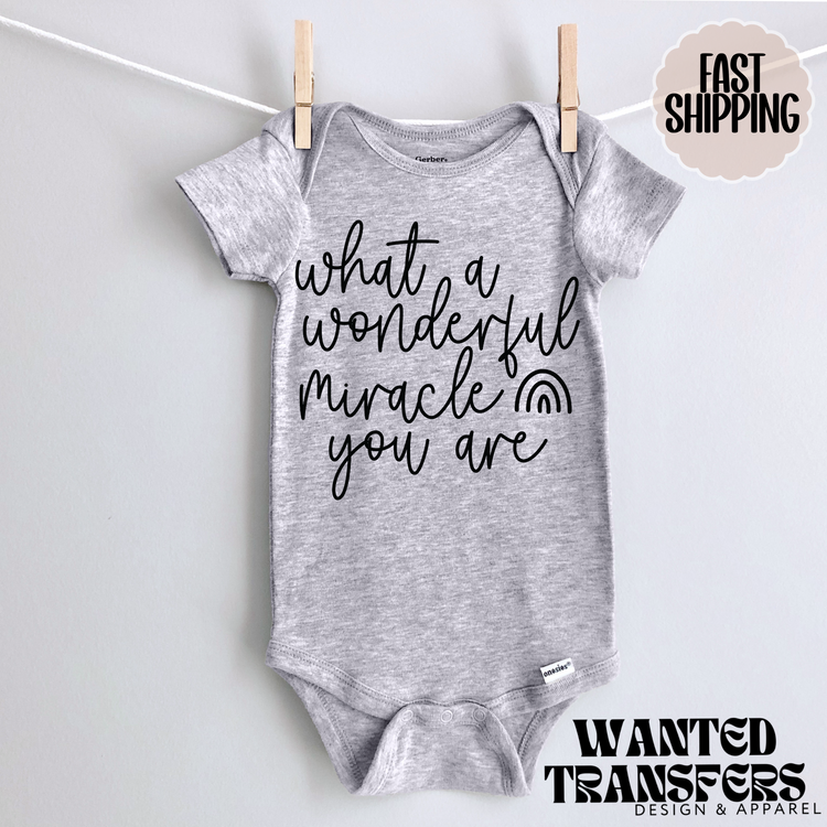 What a Wonderful Miracle You Are Rainbow Pregnancy Announcement Onesie®, New Baby Bodysuit, Reveal Pregnancy Announcement, Cute, Trendy Bodysuit