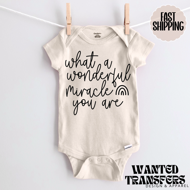 What a Wonderful Miracle You Are Rainbow Pregnancy Announcement Onesie®, New Baby Bodysuit, Reveal Pregnancy Announcement, Cute, Trendy Bodysuit