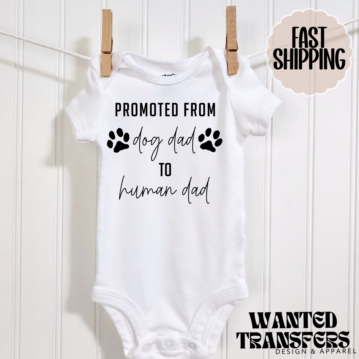 Promoted from Dog Dad to Human Dad Pregnancy Announcement Onesie®, New Baby Bodysuit, Dog Lover Pregnancy Announcement, Cute, First Baby