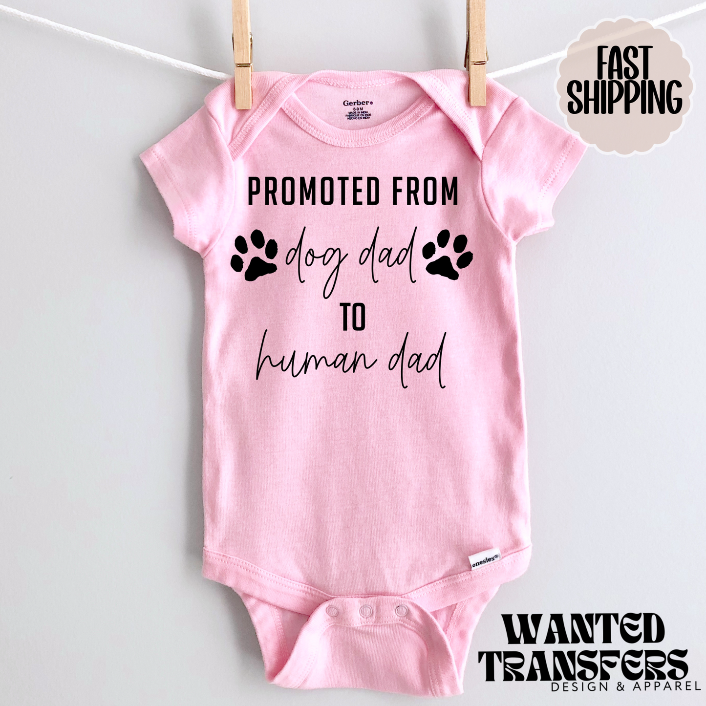 Promoted from Dog Dad to Human Dad Pregnancy Announcement Onesie®, New Baby Bodysuit, Dog Lover Pregnancy Announcement, Cute, First Baby