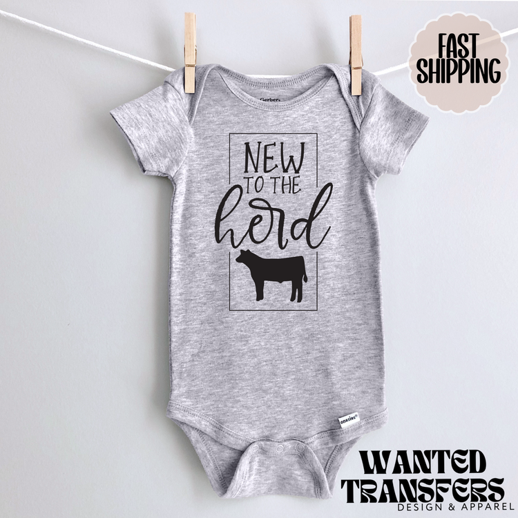 New to the Herd Pregnancy Announcement Onesie®, New Baby Western Bodysuit, Reveal Pregnancy Announcement, Cute, Trendy Bodysuit Cattle Farmer