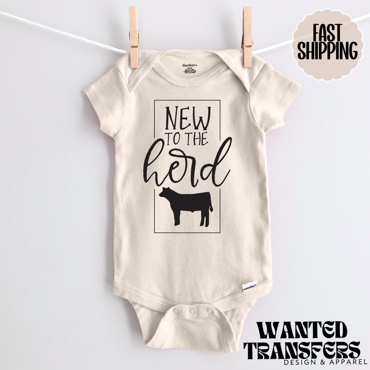 New to the Herd Pregnancy Announcement Onesie®, New Baby Western Bodysuit, Reveal Pregnancy Announcement, Cute, Trendy Bodysuit Cattle Farmer