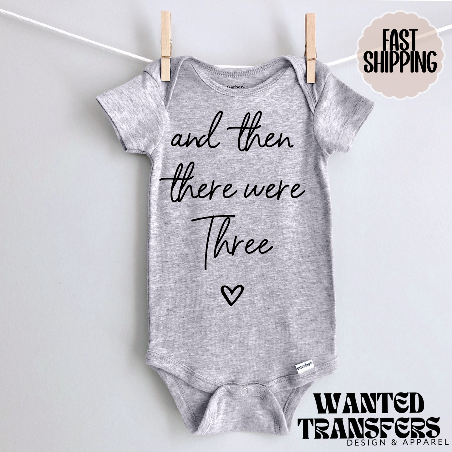 And Then There were Three Pregnancy Announcement Onesie®, New Baby Bodysuit, Reveal Pregnancy Announcement, Cute, Trendy Bodysuit