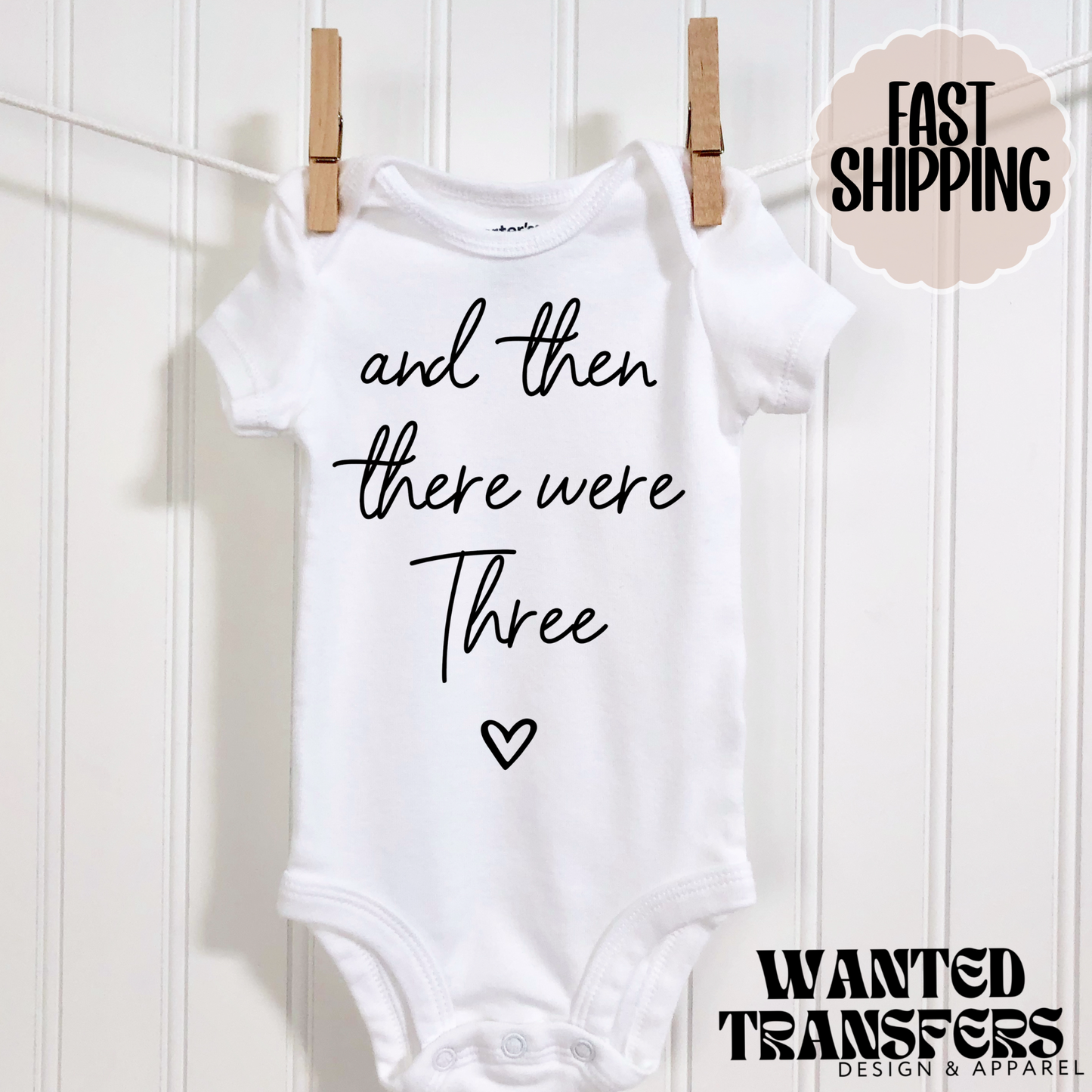 And Then There were Three Pregnancy Announcement Onesie®, New Baby Bodysuit, Reveal Pregnancy Announcement, Cute, Trendy Bodysuit