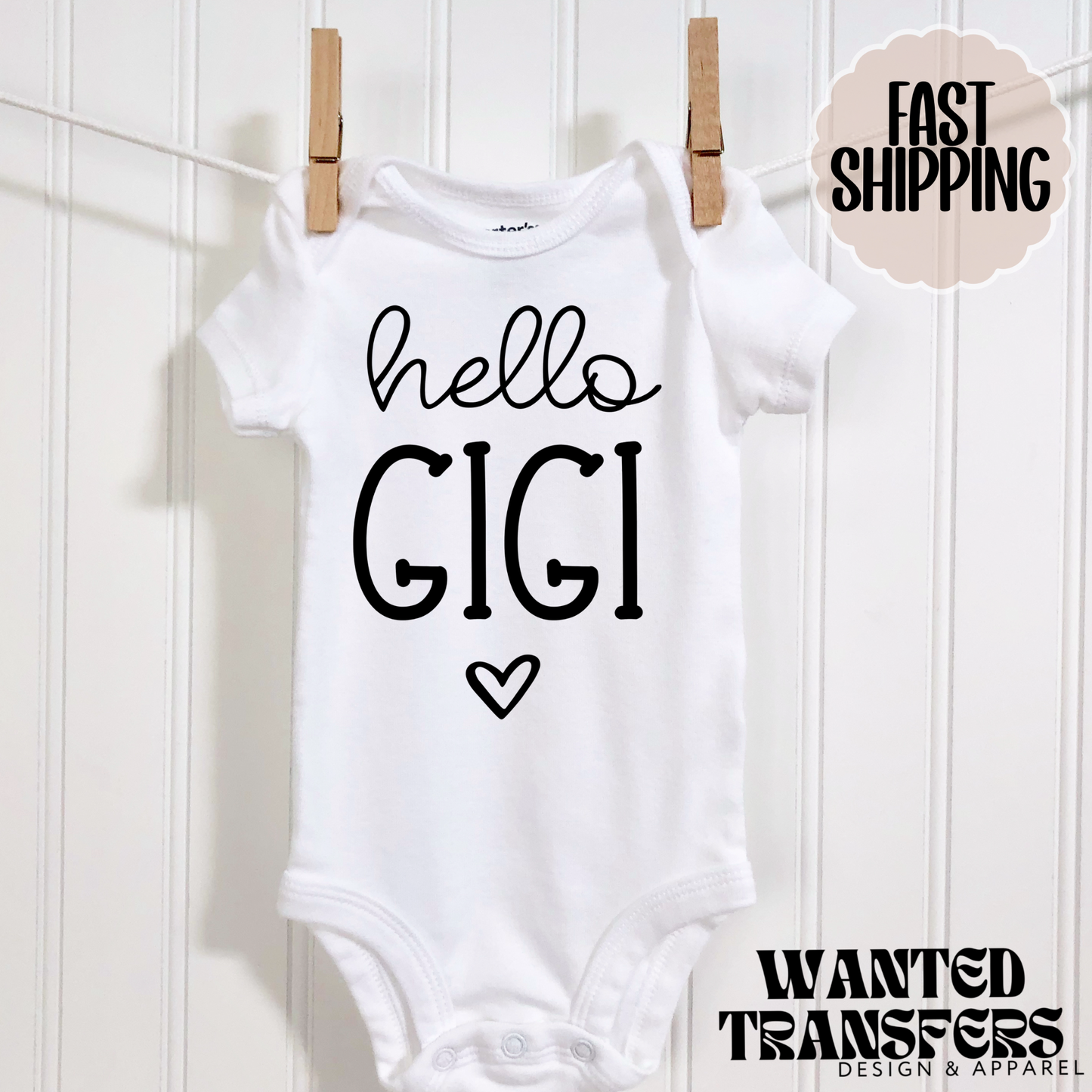 Hello Gigi Pregnancy Announcement Onesie®, Grandparents Baby Bodysuit, Reveal Pregnancy Announcement, Cute, Trendy Gigi Bodysuit