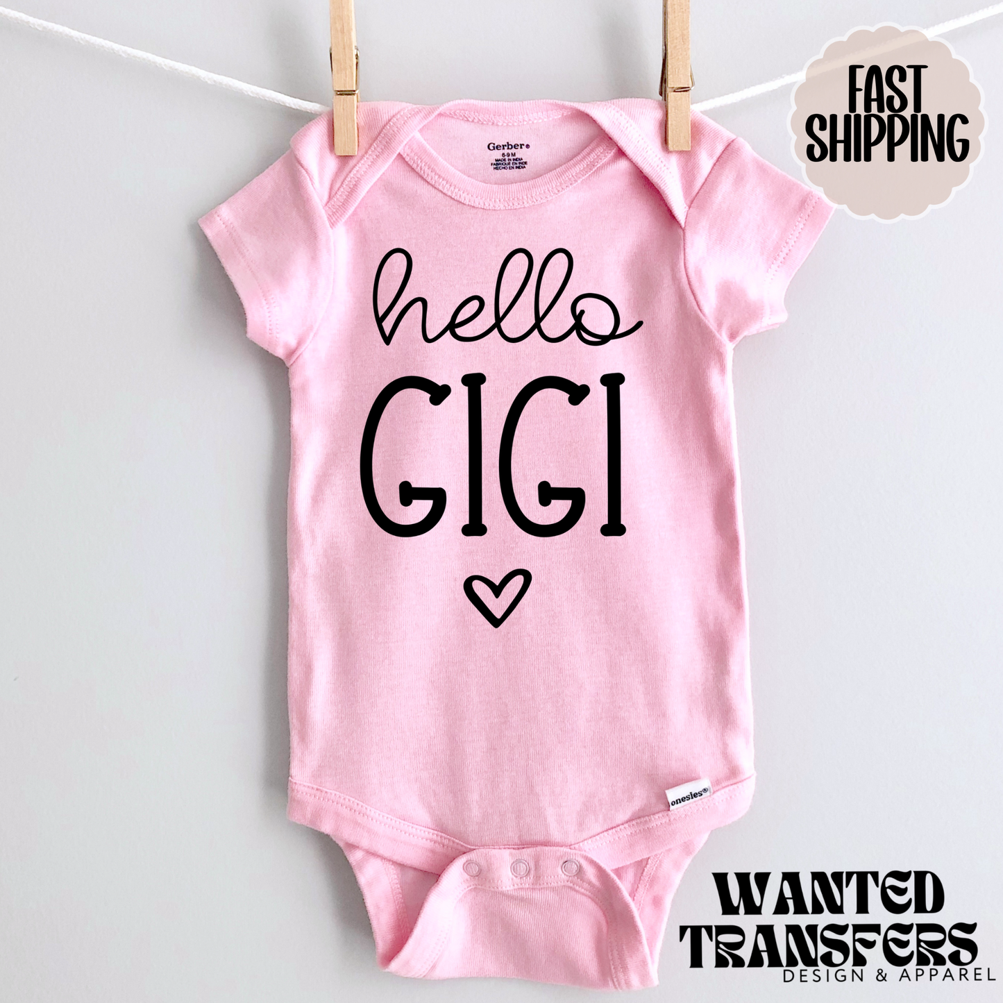 Hello Gigi Pregnancy Announcement Onesie®, Grandparents Baby Bodysuit, Reveal Pregnancy Announcement, Cute, Trendy Gigi Bodysuit