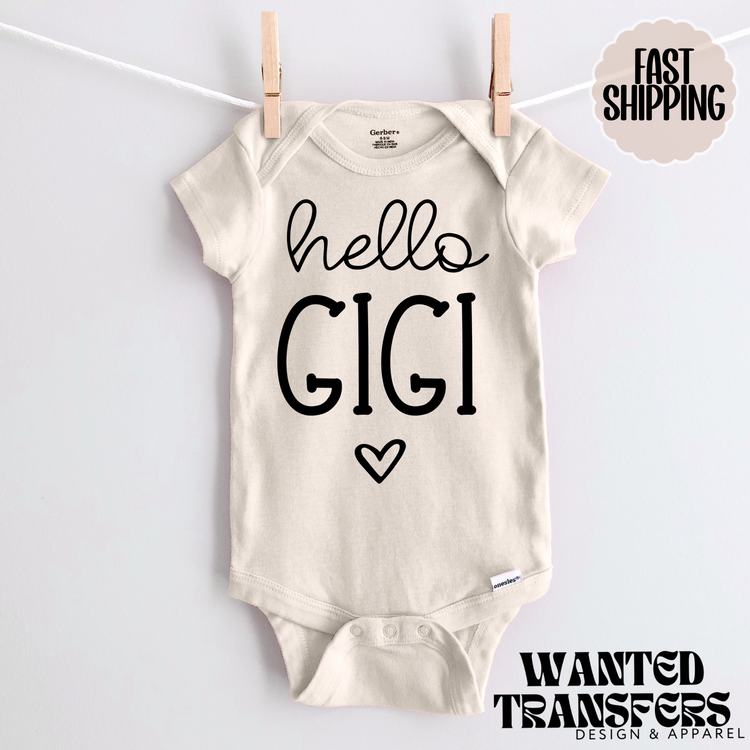 Hello Gigi Pregnancy Announcement Onesie®, Grandparents Baby Bodysuit, Reveal Pregnancy Announcement, Cute, Trendy Gigi Bodysuit