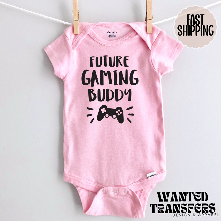 Future Gaming Buddy Pregnancy Announcement Onesie®, New Baby Bodysuit, Reveal Pregnancy Announcement, Cute, Trendy Bodysuit