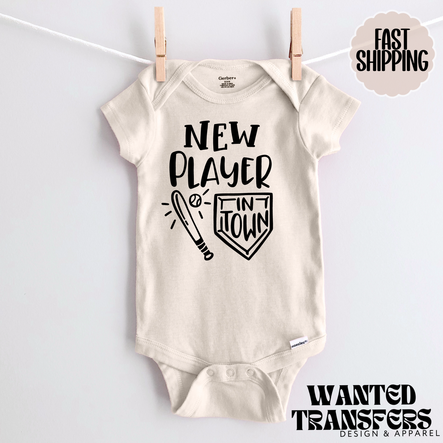 New Player in Town Baseball Pregnancy Announcement Onesie®, New Baby Bodysuit, Reveal Pregnancy Announcement, Cute, Trendy Bodysuit