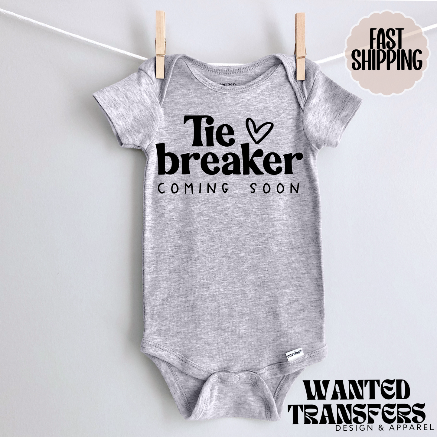 Tie Breaker Coming Soon Pregnancy Announcement Onesie®, New Baby Bodysuit, Reveal Pregnancy Announcement, Cute, Trendy Bodysuit