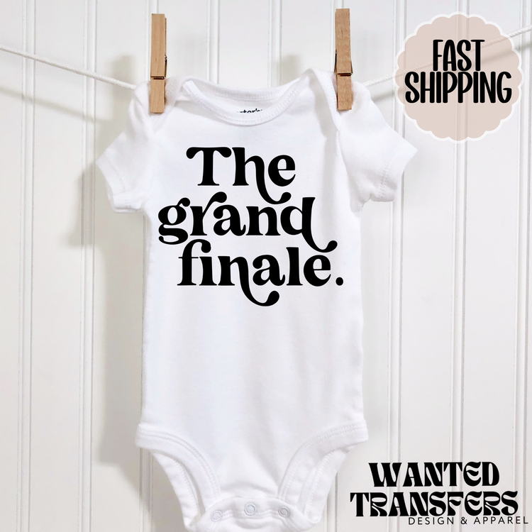 The Grande Finale Pregnancy Announcement Onesie®, Final Last Baby Bodysuit, Reveal Pregnancy Announcement, Cute, Trendy Bodysuit
