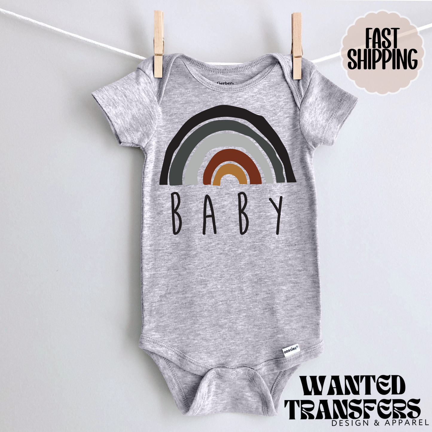 Neutral Rainbow Baby Pregnancy Announcement Onesie®, Rainbow Baby Bodysuit, Rainbow Pregnancy Announcement, Cute, Trendy First Baby