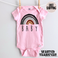 Neutral Rainbow Baby Pregnancy Announcement Onesie®, Rainbow Baby Bodysuit, Rainbow Pregnancy Announcement, Cute, Trendy First Baby