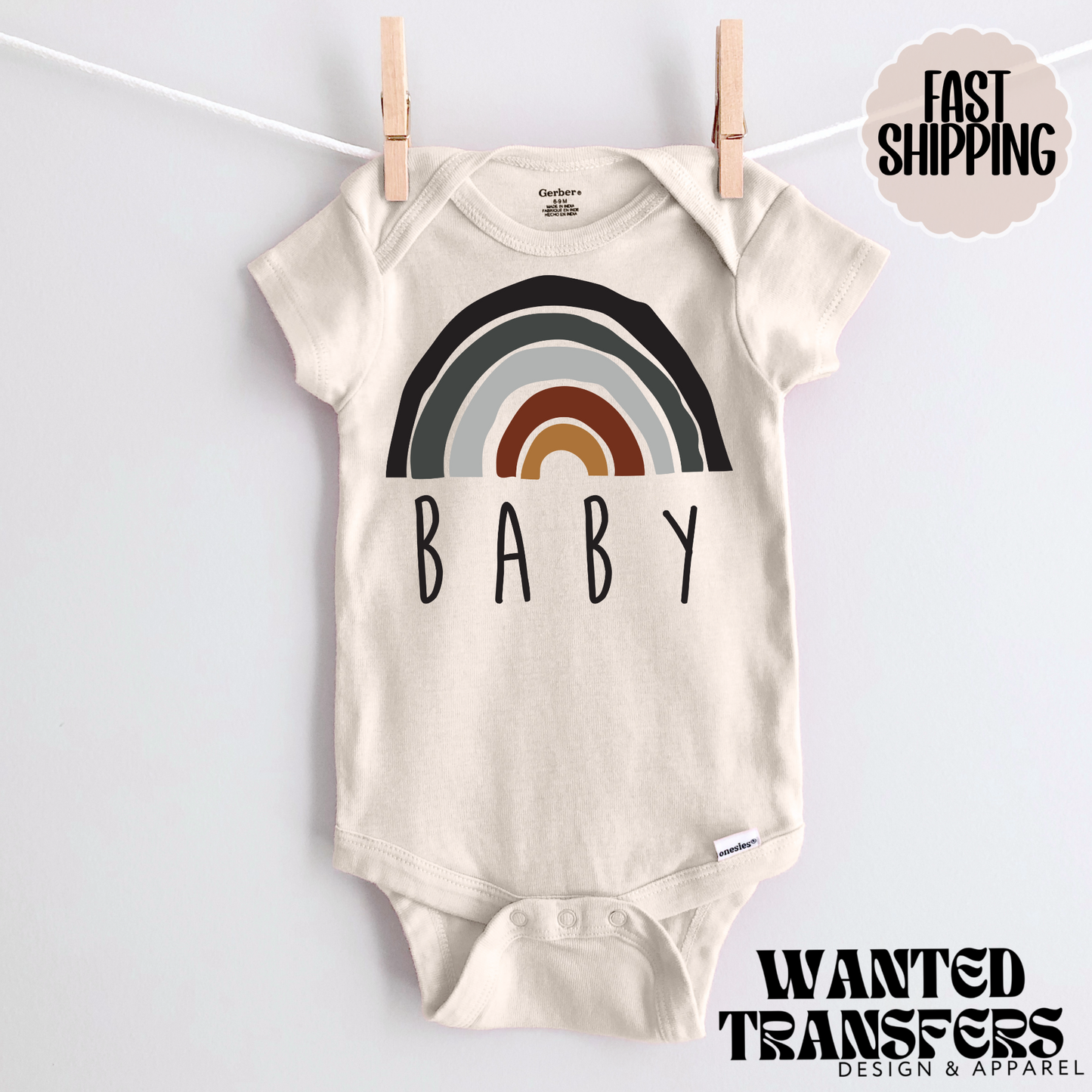 Neutral Rainbow Baby Pregnancy Announcement Onesie®, Rainbow Baby Bodysuit, Rainbow Pregnancy Announcement, Cute, Trendy First Baby