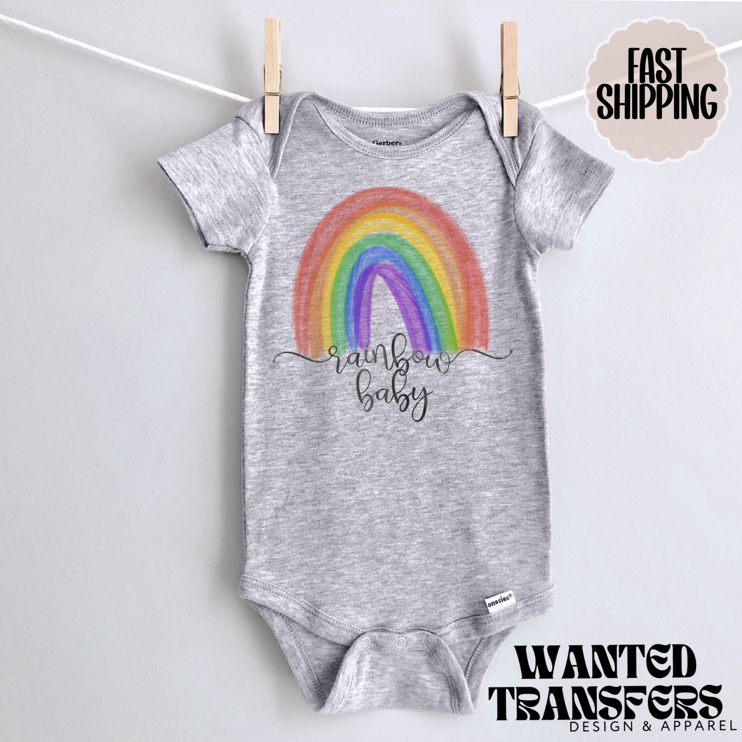 Watercolor Rainbow Baby Pregnancy Announcement Onesie®, Rainbow Baby Bodysuit, Rainbow Pregnancy Announcement, Cute, Trendy First Baby