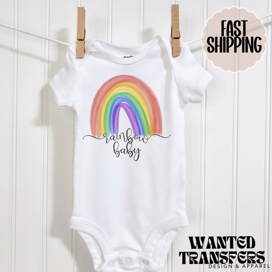 Watercolor Rainbow Baby Pregnancy Announcement Onesie®, Rainbow Baby Bodysuit, Rainbow Pregnancy Announcement, Cute, Trendy First Baby