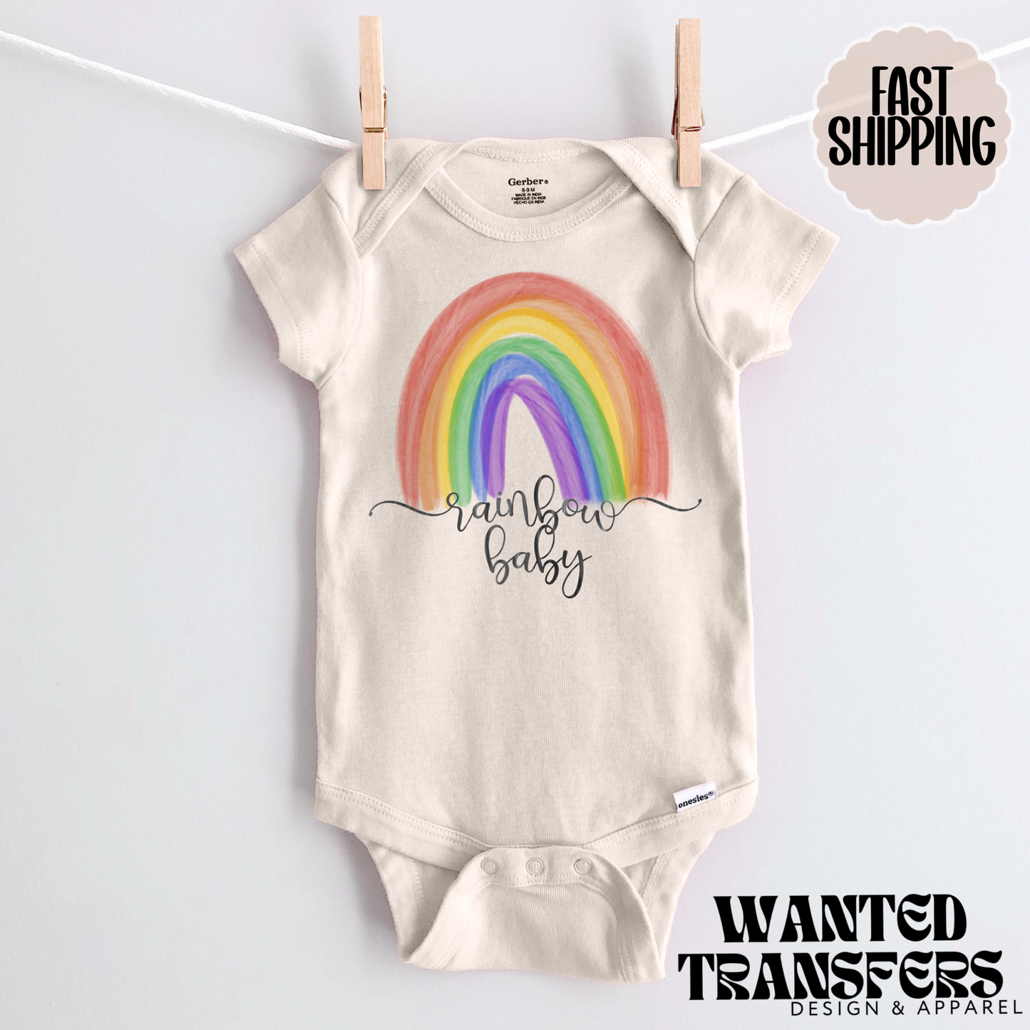 Watercolor Rainbow Baby Pregnancy Announcement Onesie®, Rainbow Baby Bodysuit, Rainbow Pregnancy Announcement, Cute, Trendy First Baby