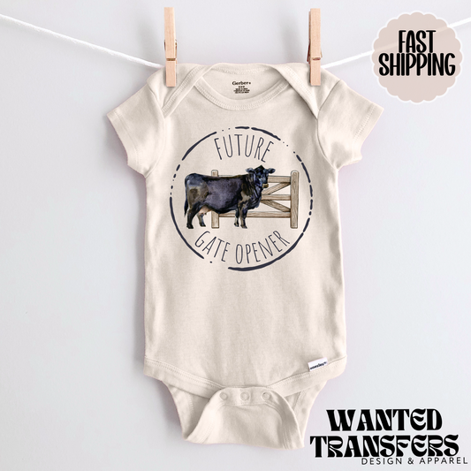 Future Gate Opener Cattle Cow Pregnancy Announcement Onesie®, Western Baby Bodysuit, Farm Raised Pregnancy Announcement, Cute, Trendy Cattle Bodysuit