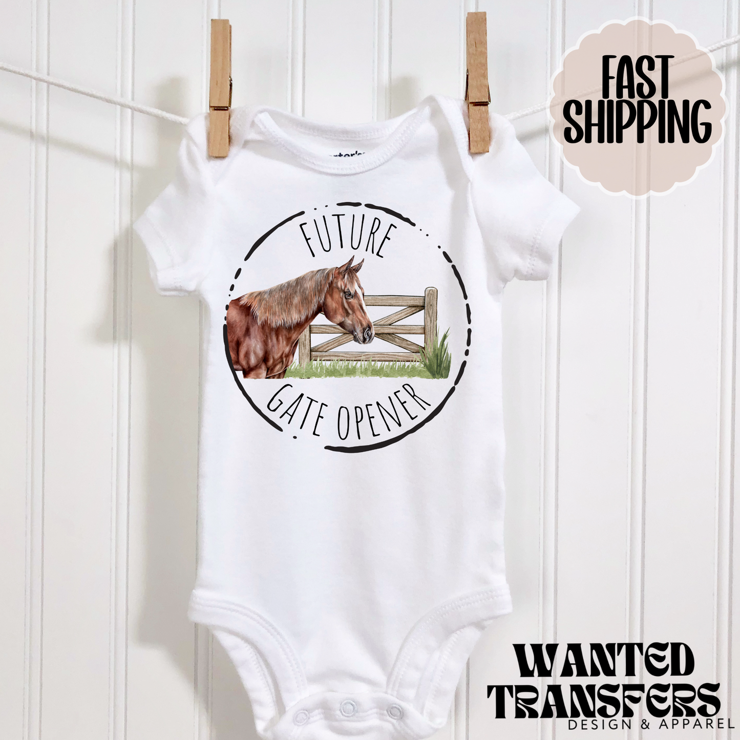 Future Gate Opener Horse Pregnancy Announcement Onesie®, Western Baby Bodysuit, Farm Raised Pregnancy Announcement, Cute, Trendy Horse Bodysuit