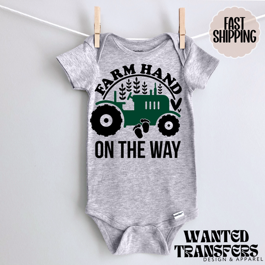 Farm Help on the Way Cattle Cow Pregnancy Announcement Onesie®, Tractor Baby Bodysuit, Farm Raised Pregnancy Announcement, Cute, Trendy Western PregnancyBodysuit