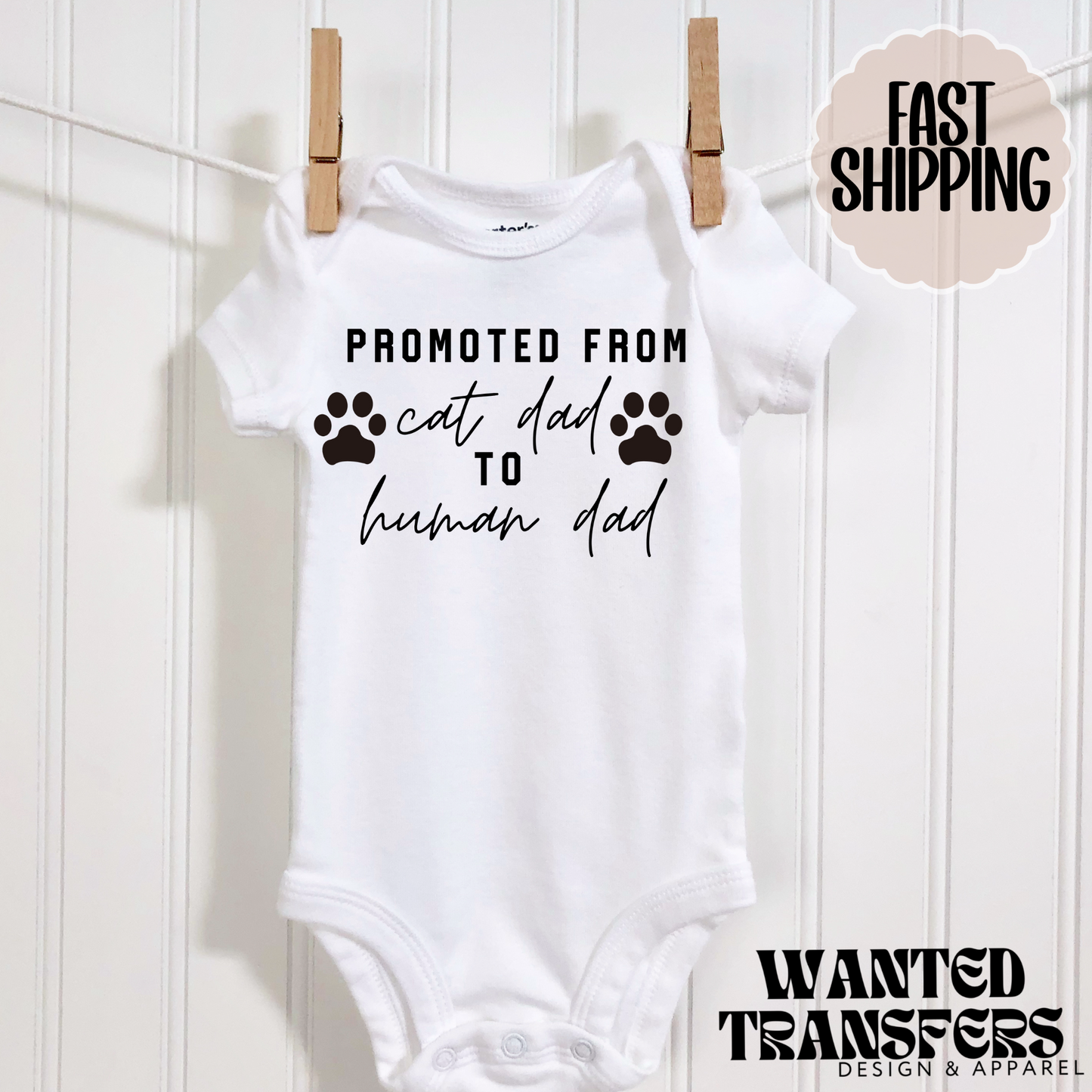 Promoted from Cat Dad to Human Dad Pregnancy Announcement Onesie®, New Baby Bodysuit, Cat Lover Pregnancy Announcement, Cute, First Baby